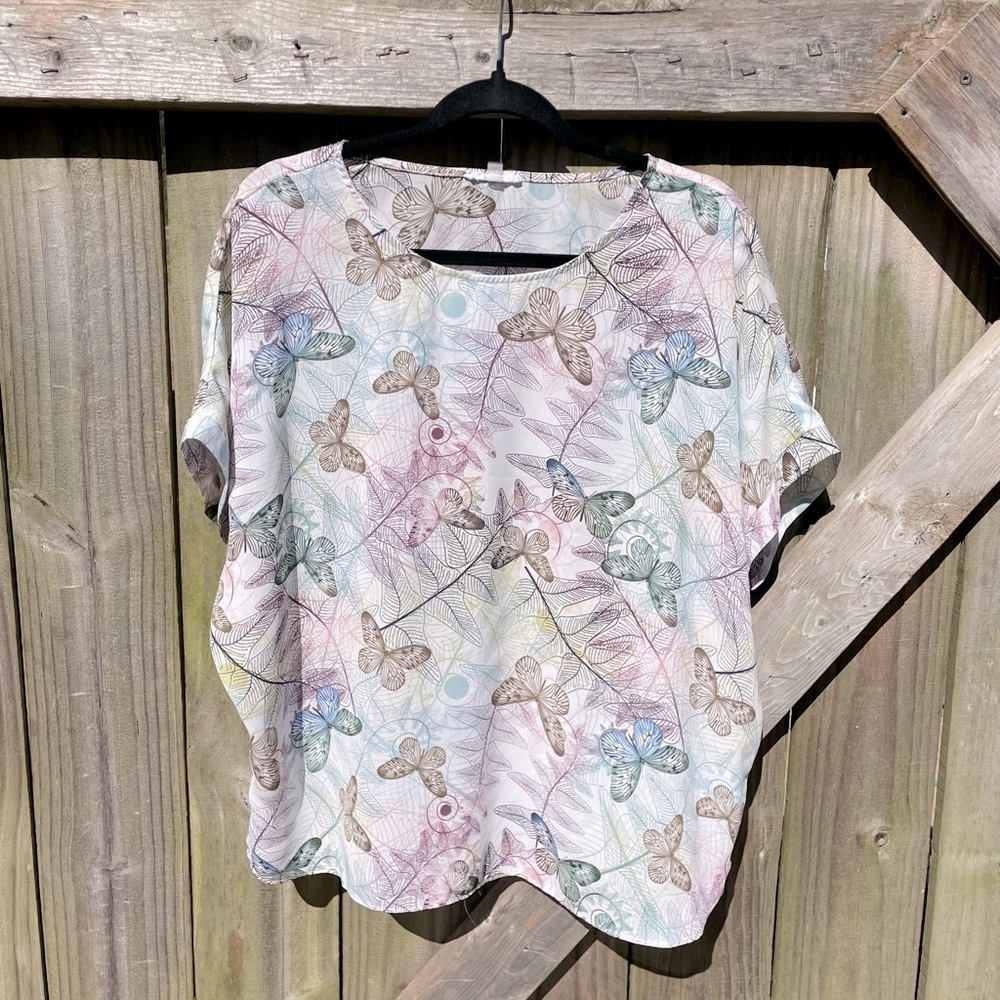 Milano Lightweight Novelty Butterfly Printed Semi Sheer Loose Fit Top